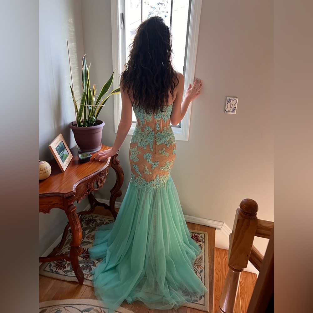 Sherri Hill Strapless Mint and Nude Dress